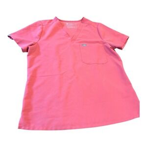 Figs Technical Collection Womens Sz L Kangaroo Pocket Scrub Top Pink